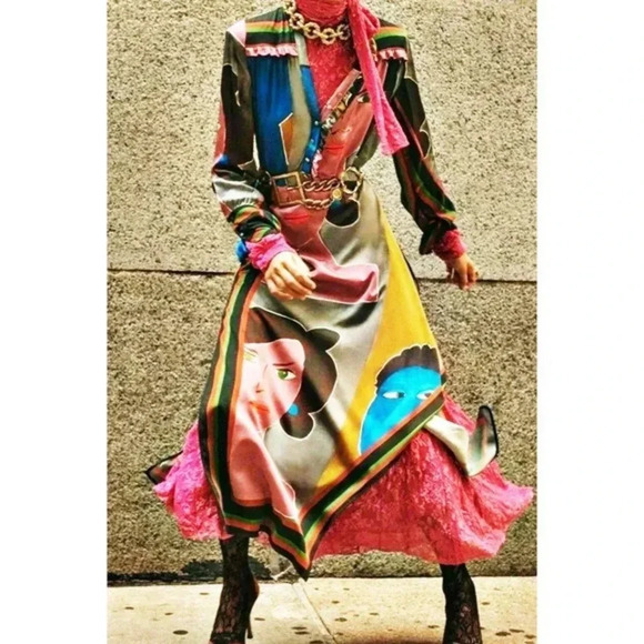 Zara Womens FW19 Campaign Collection Face Print Long Dress Multicolor Medium - Picture 1 of 14